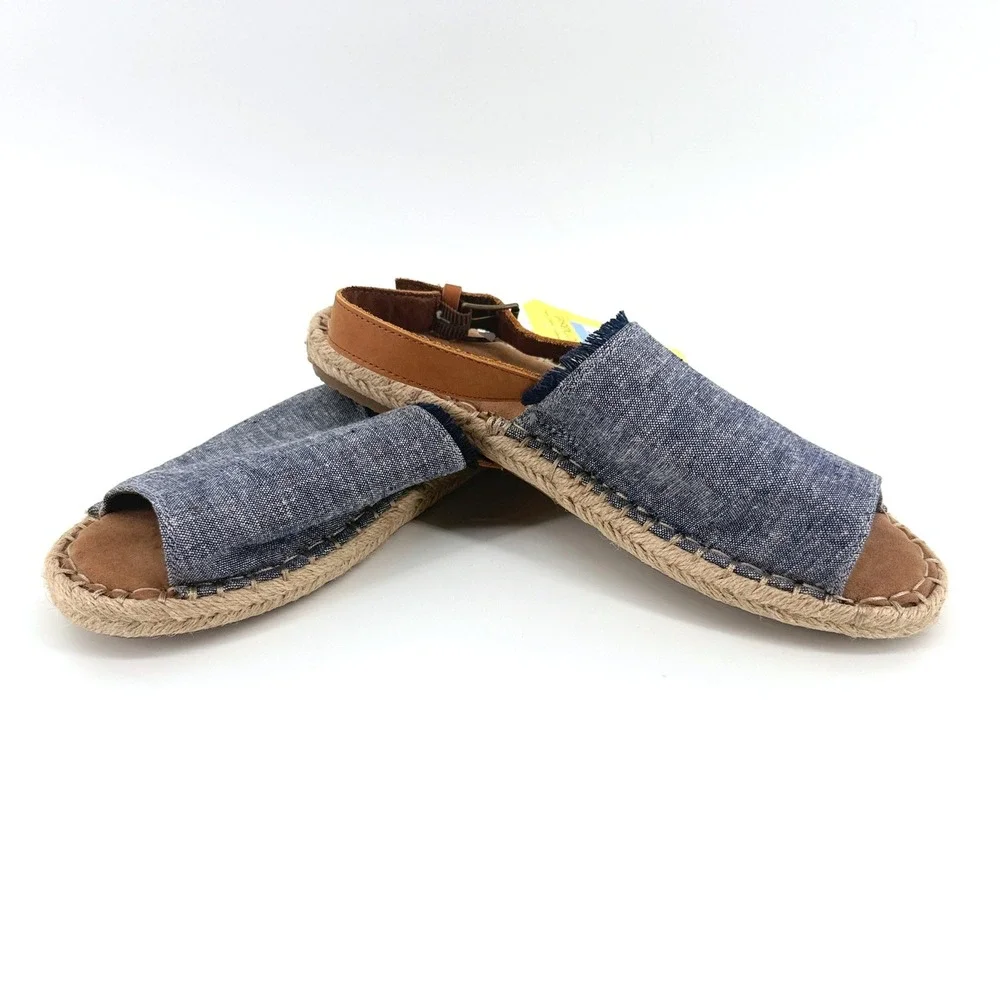TOMS Clara Espadrille Sandals Navy Slub Chambray 8.5 Blue Women Slingback New